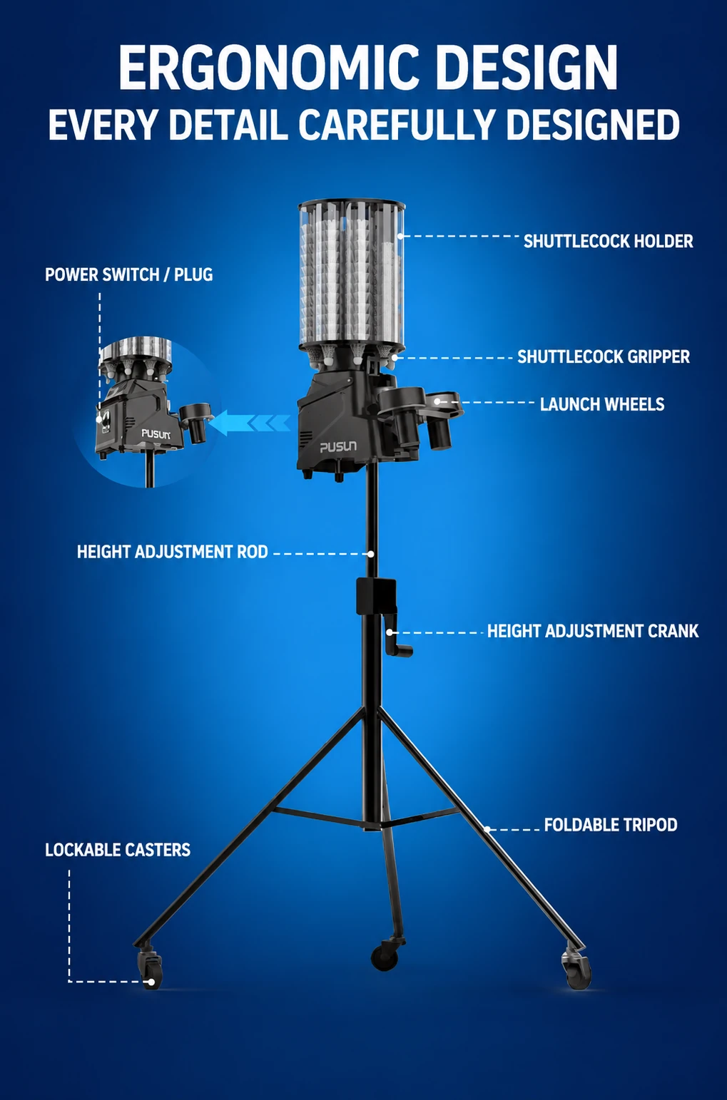 PB-6001 Professional Smart Badminton Feeding Machine — product detail 3