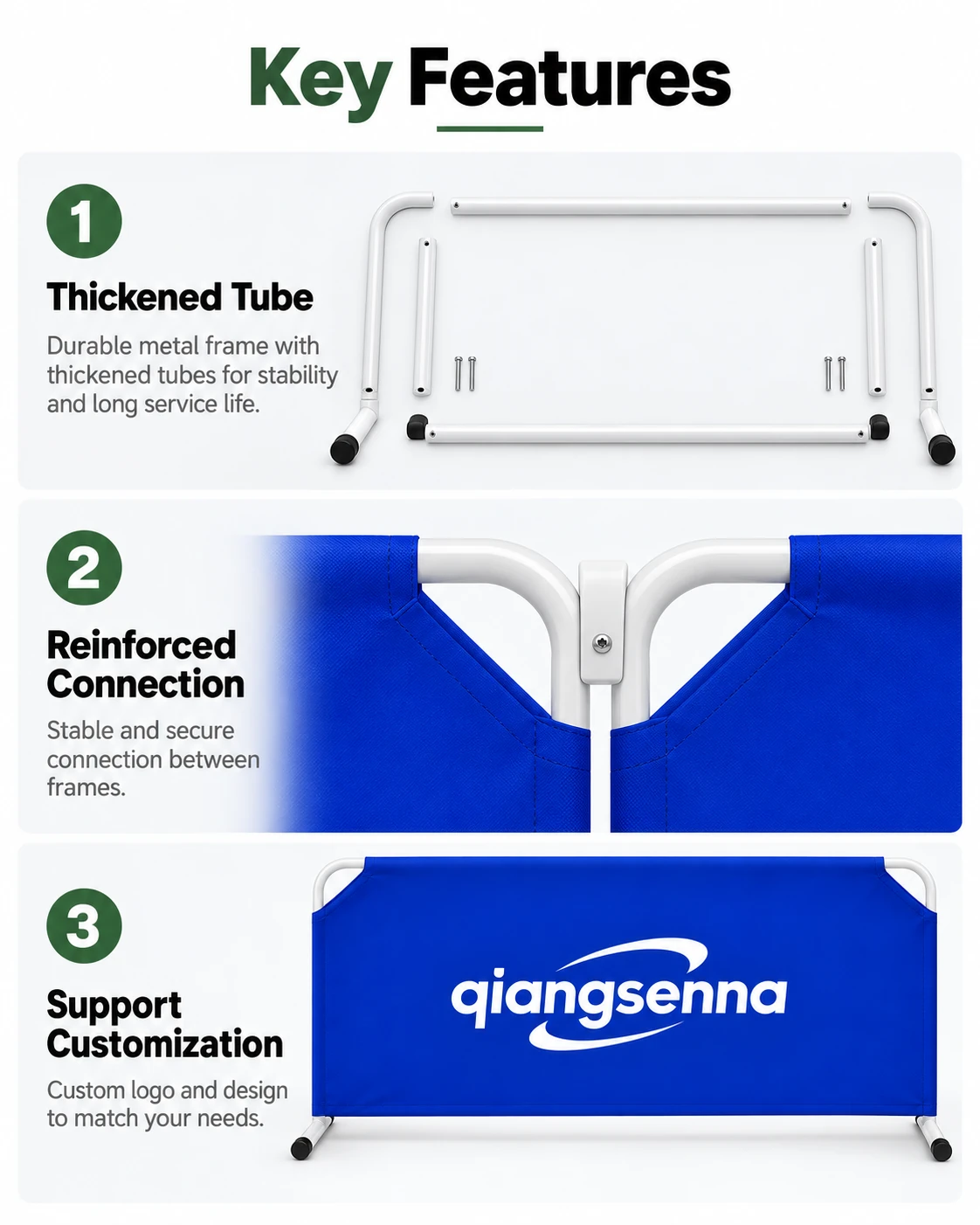 Barrier key features: thickened tubes, reinforced connection and custom cover printing