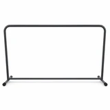 Black metal barrier frame without a fabric cover on a white background