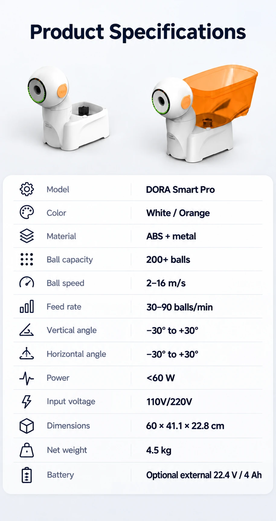 DORA Smart Pro Table Tennis Robot — product detail 1