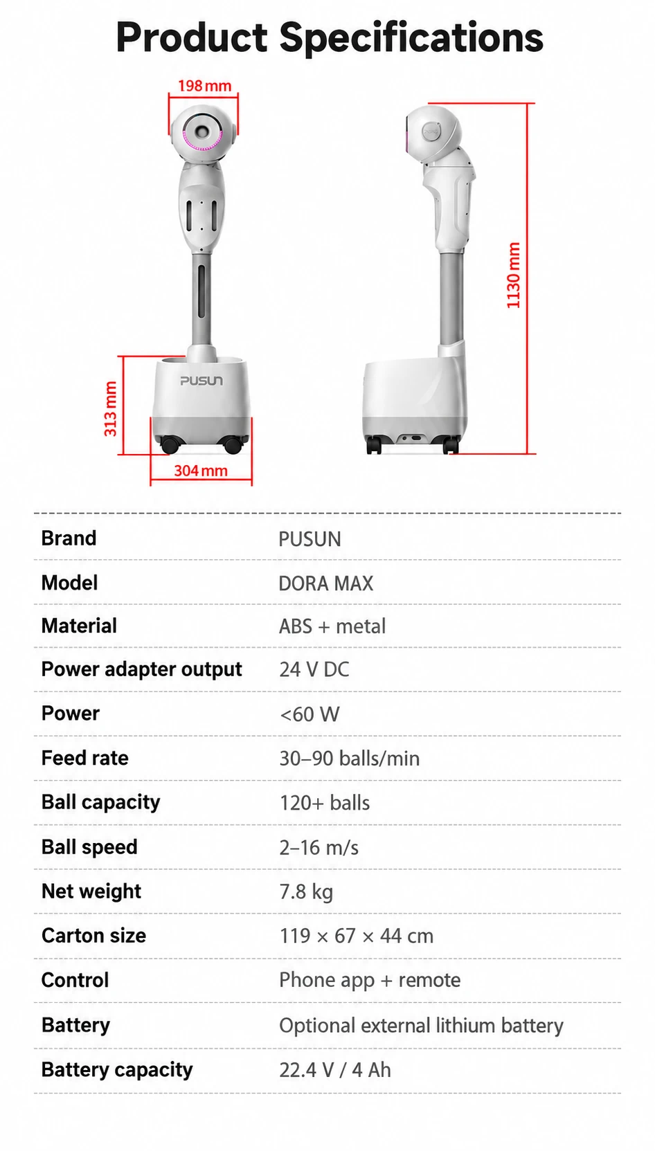 DORA MAX Table Tennis Robot — product detail 6